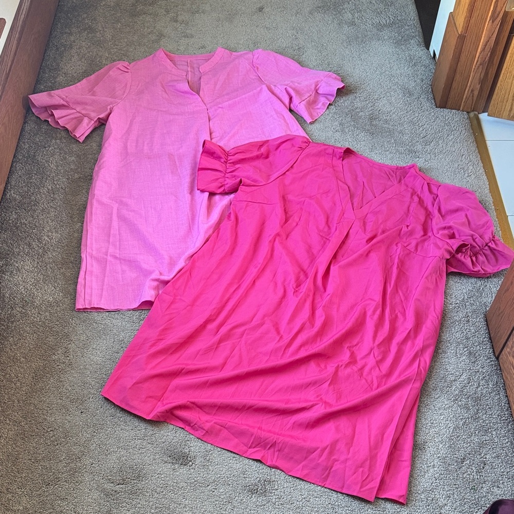 SHEIN Curve Pink Dress Bundle Puff Sleeve Casual Mini Dresses SIZE 2XL